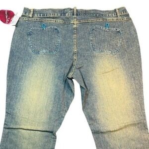 VTG Apple Bottoms Women Jeans Size 24W Distressed Bootcut Embroidered Blue NWOT